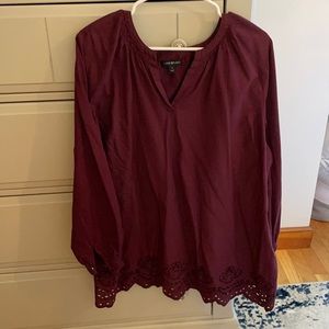 Lane Bryant burgundy 3/4 length shirt